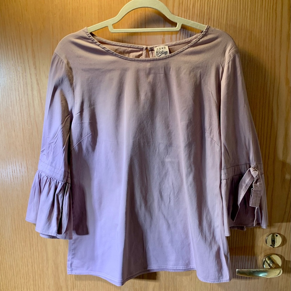 Como Vintage Women's Cotton Blend Scoop Neck, 3/4 Ruffled Sleeve Top- Size L-